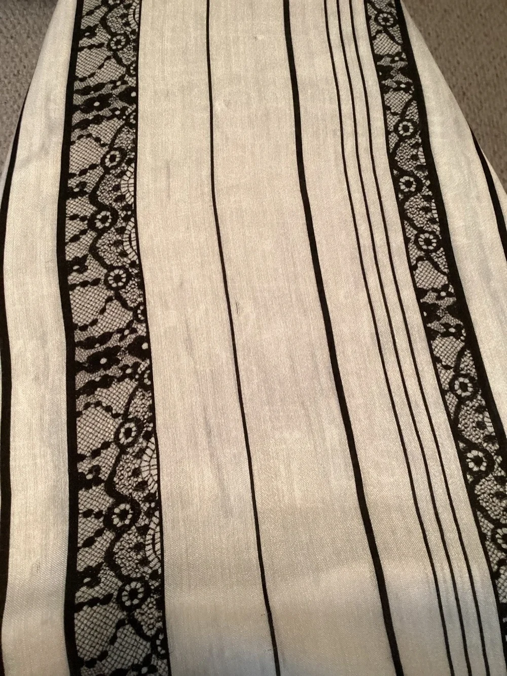 Vintage Boho Floral Faux Lace Print Scarf Wrap 68” x 20” Shabby Chic Cottagecore